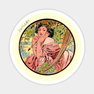 Art Nouveau July Calendar Alphonse Mucha Magnet